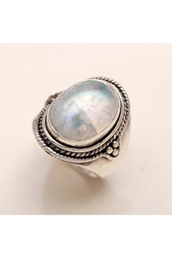 925 Sterling Silver Designer Moonstone Ring for Women – Handmade Statement Ring, Natural Rainbow Moonstone, US Size 5-10