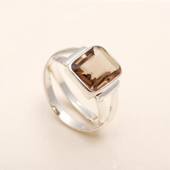 925 Sterling Silver Designer Smoky Quartz Statement Ring for Women – Handmade Gemstone Ring