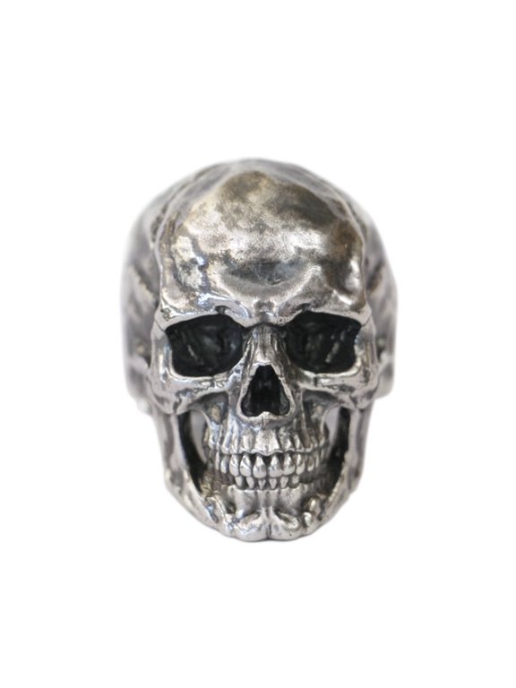 925 Sterling Silver Details Skull Ring Punk Adjustable Ring TA435 US Size 14.5