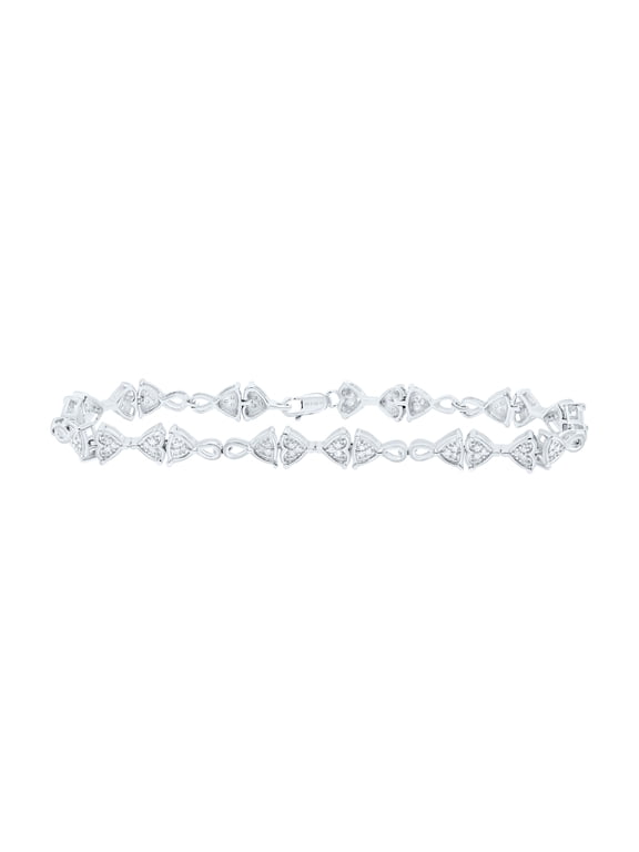 925 Sterling Silver Diamond 5.5mm Heart Bow Link Tennis Bracelet 1/3 CT | 7"