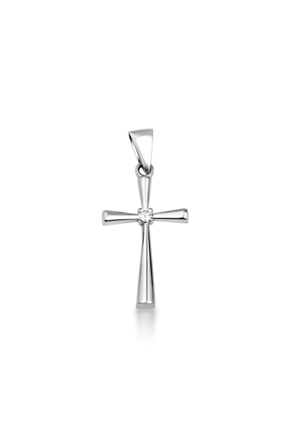 .925 Sterling Silver Diamond Accented 1-1/8" Solitaire Flared Cross Pendant Necklace K-M Color, I3 Clarity - 22"