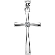 FACTORY DIRECT JEWELRY .925 Sterling Silver Diamond Accented 1-1/8" Solitaire Flared Cross Pendant Necklace K-M Color, I3 Clarity - 22"