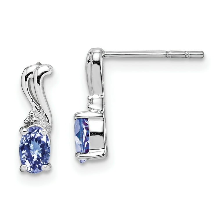 Sterling Silver Diamond & Tanzanite Oval Earrings Sterling Silver Diamond & Tanzanite Oval Earrings