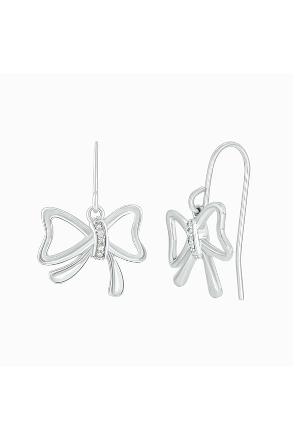 1/20 Ct,925 Sterling Silver Diamond Bow Dangle Earrings