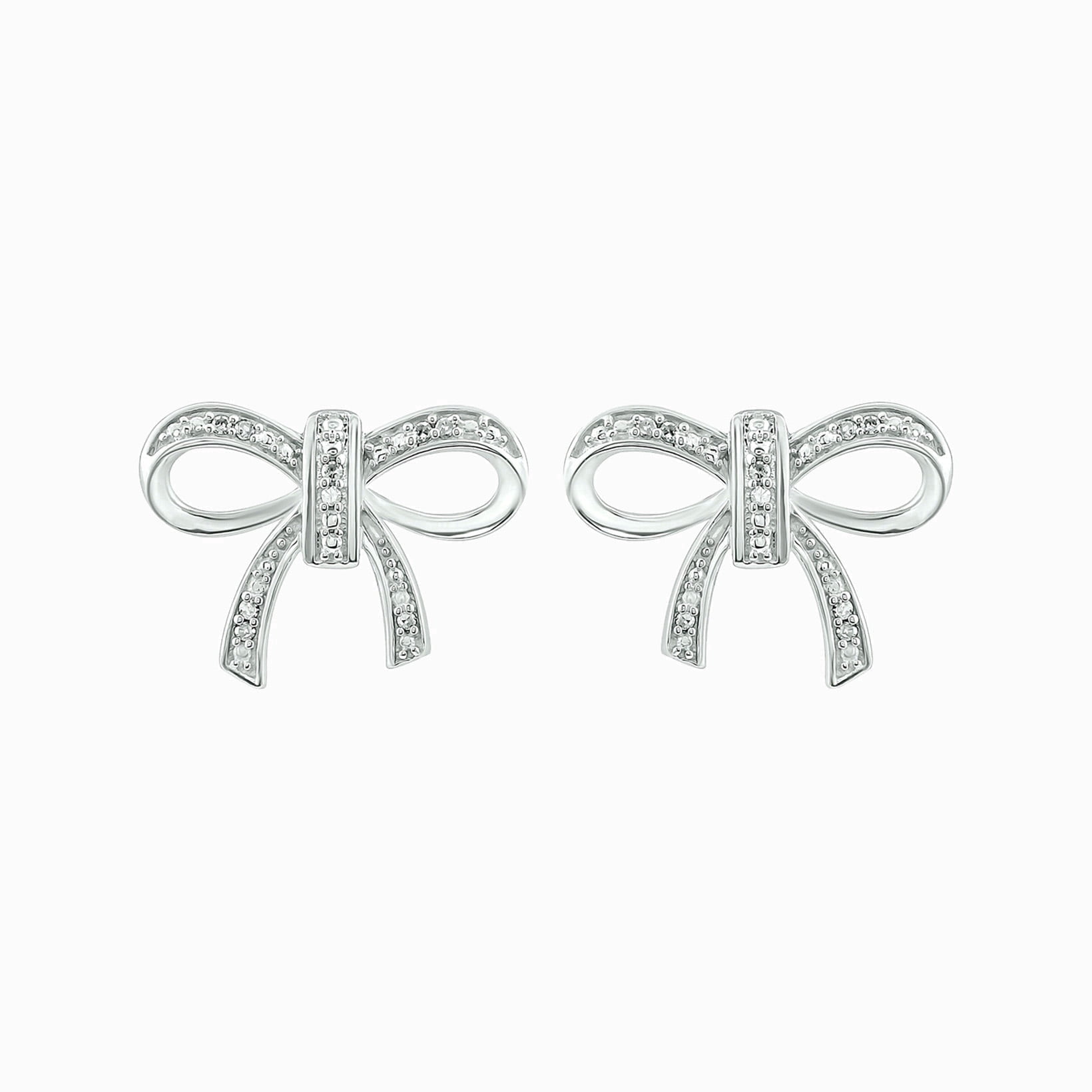 1/20 Ct Natural Diamond Bow Stud Earrings 925 Sterling Silver Jewelry gift for Women