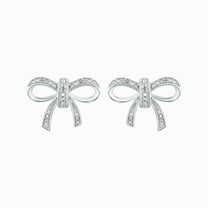 1/20 Ct, 925 Sterling Silver Natural Diamond Bow Stud Earrings, silver bow earrings for women
