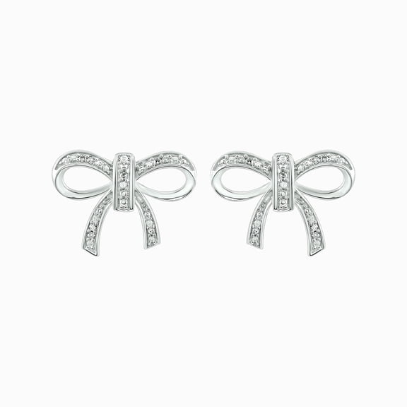 1/20 Ct, 925 Sterling Silver Natural Diamond Bow Stud Earrings, silver bow earrings for women