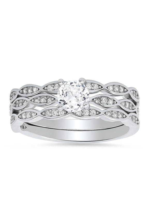 925 Sterling Silver Diamond CZ 3pc Stackable Ring Set
