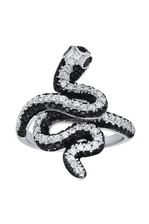 925 Sterling Silver Diamond CZ Snake Ring
