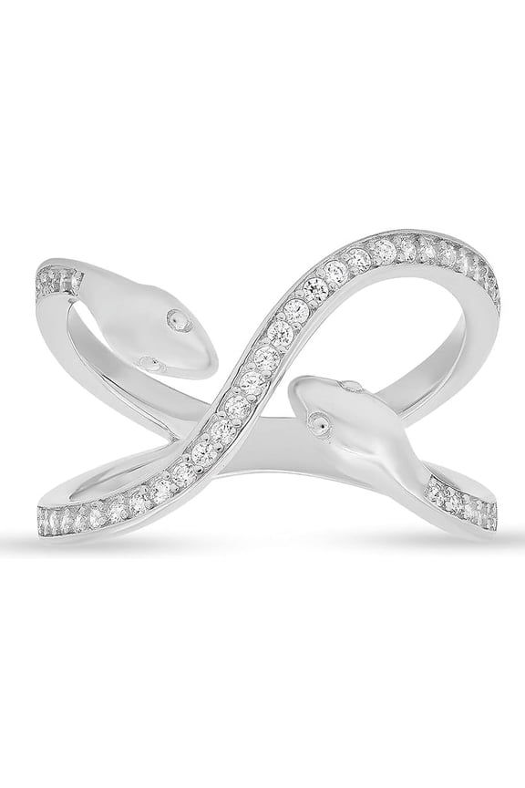 925 Sterling Silver Diamond CZ Snake Ring