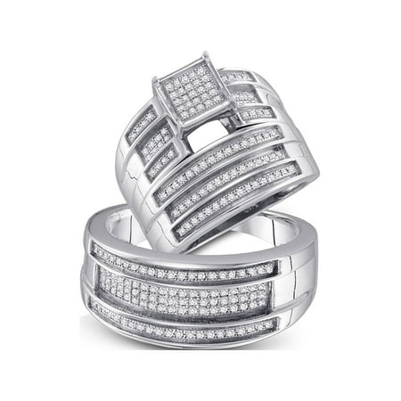 925 Sterling Silver Diamond Cluster Matching Wedding Set 5/8 Cttw