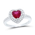 thumbnail image 1 of 925 Sterling Silver Diamond & Created Ruby Heart Solitaire Engagement Ring 1 TCW, 1 of 1