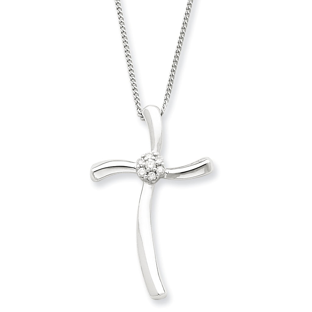 925 Sterling Silver Diamond Cross Religious Chain Necklace Pendant