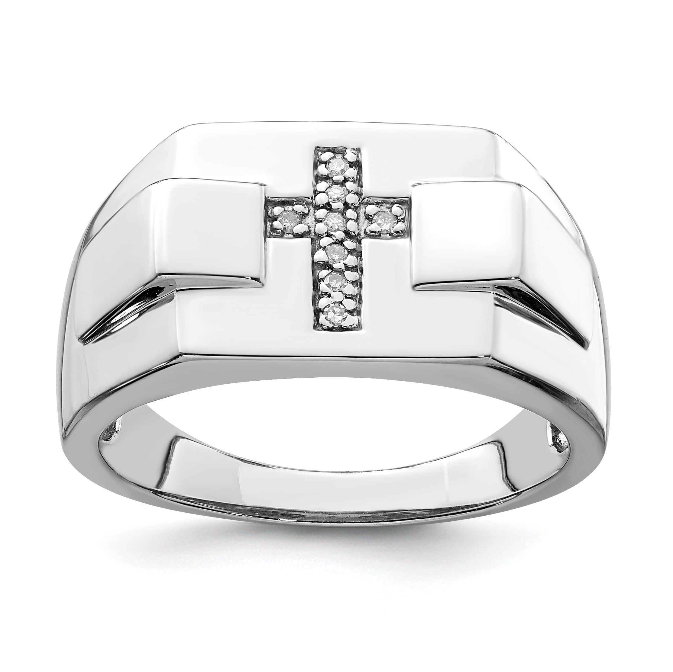 925 Sterling Silver Diamond Cross Religious Signet Band Ring Size 10.00 Man  Fine Jewelry For Dad Mens Gifts For Him