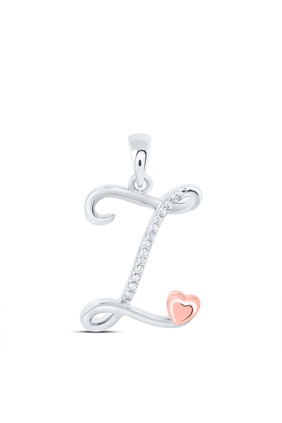 925 Sterling Silver Diamond Cursive Font w/ Pink Heart Initial I Pendant 1/20 CT