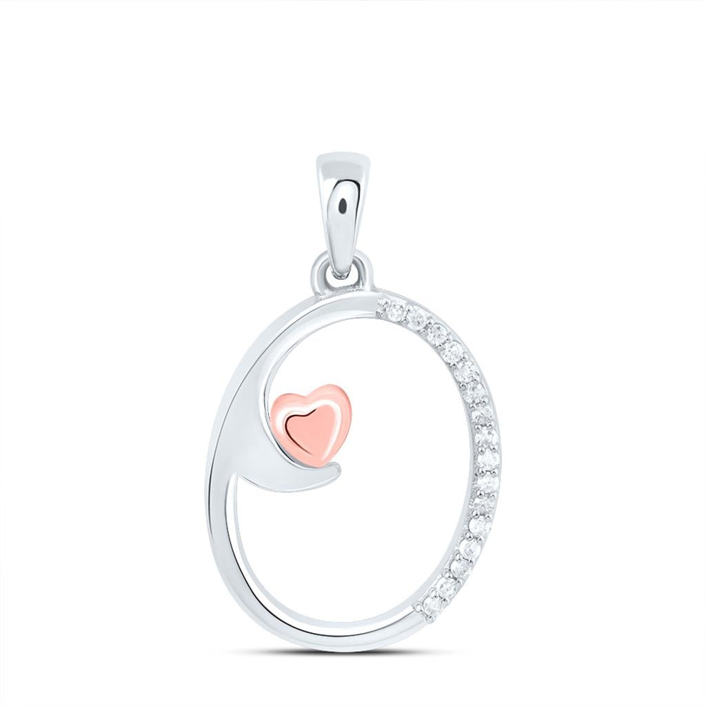 925 Sterling Silver Diamond Cursive Font w/ Pink Heart Initial O ...
