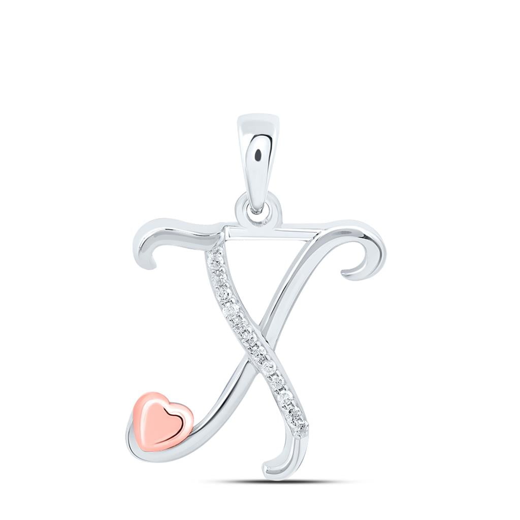 925 Sterling Silver Diamond Cursive Font w/ Pink Heart Initial X ...