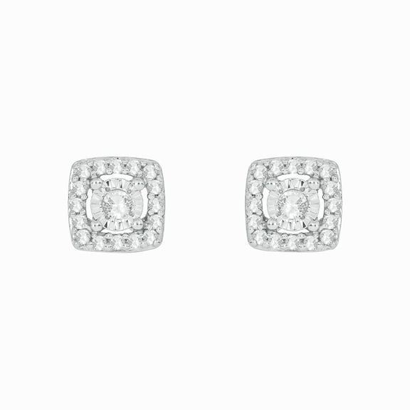 925 Sterling Silver Diamond Cushion Stud Earrings for Women, 1/10 Ct
