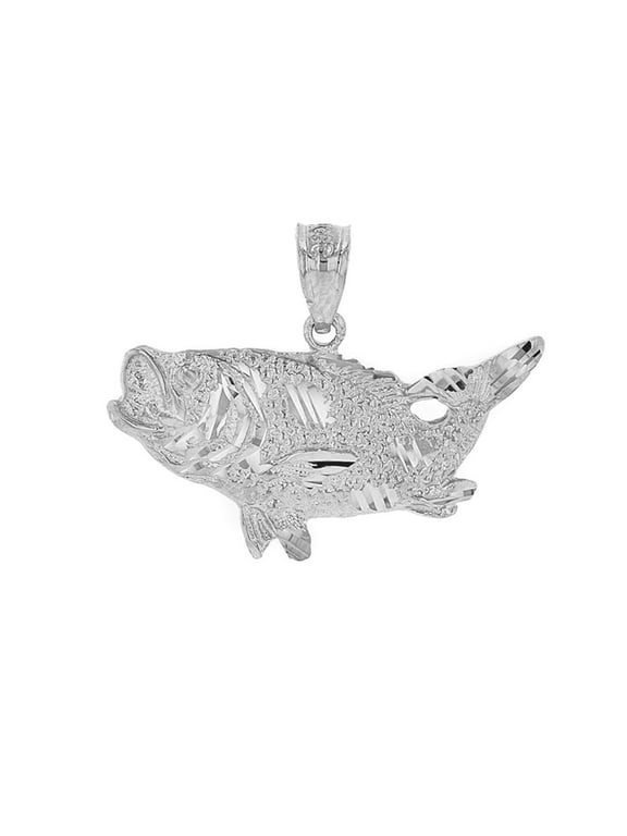 925 Sterling Silver Diamond Cut Bass Fish Pendant Necklace (Pendant)