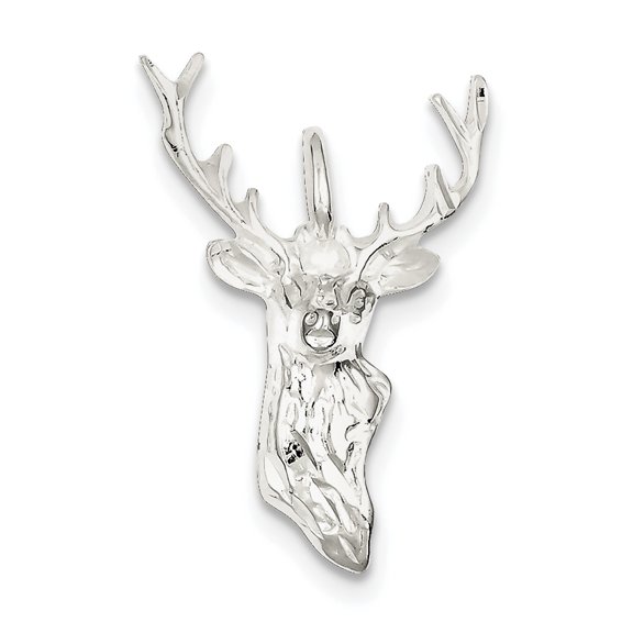 925 Sterling Silver Diamond Cut Deer Head (27x33mm) Pendant / Charm
