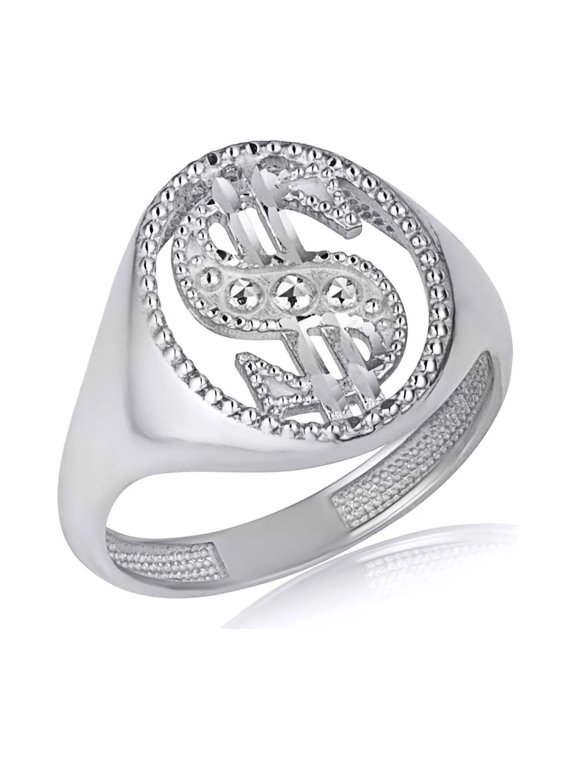 925 Sterling Silver Diamond Cut Dollar Sign Money Beaded Ring (Size 9.25)
