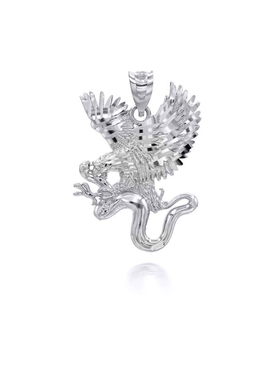 925 Sterling Silver Diamond Cut Eagle Snake Pendant Necklace(Pendant)