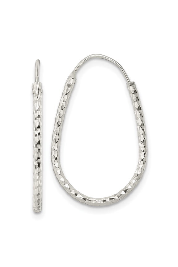 925 Sterling Silver Diamond Cut Finish Anti-Tarnish Women's 1.5mm Teardrop Endless Hoop Earrings
