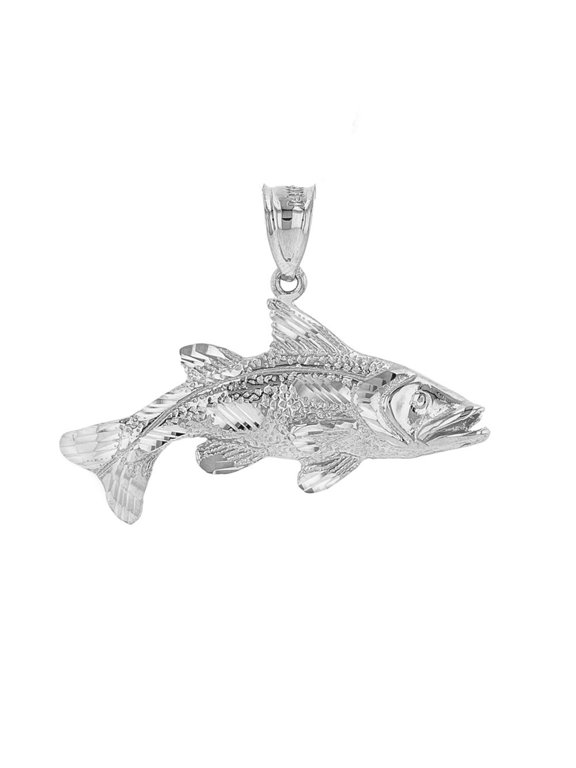 925 Sterling Silver Diamond Cut Largemouth Bass Fish Pendant Necklace (Pendant)
