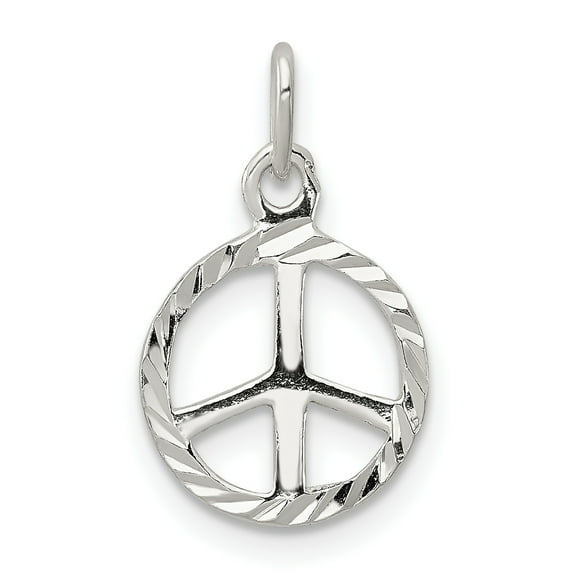 925 Sterling Silver Diamond-Cut Peace Sign Symbol Charm Pendant