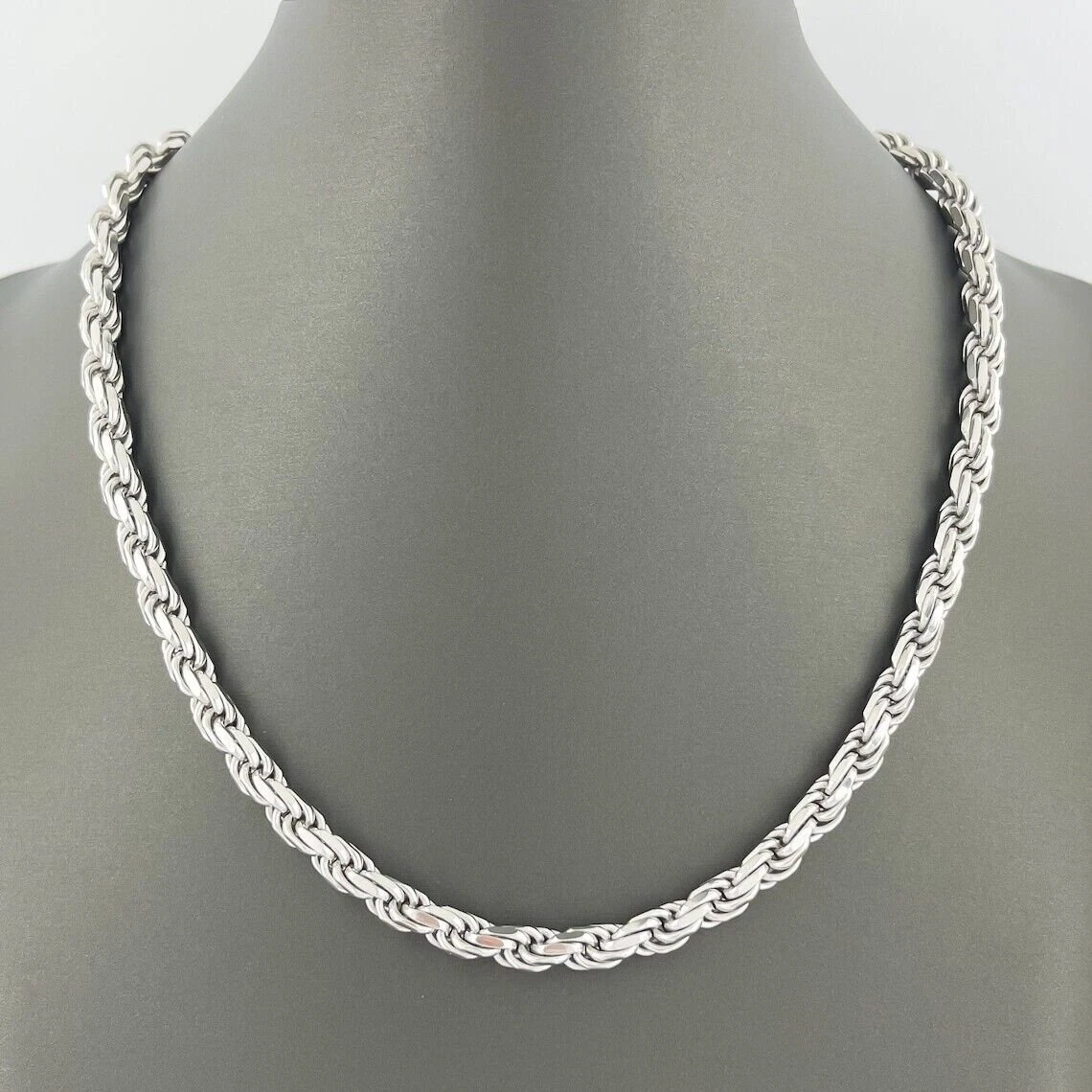 925 Sterling Silver Diamond Cut Rope Chain 5mm Mens Necklace Rhodium ...