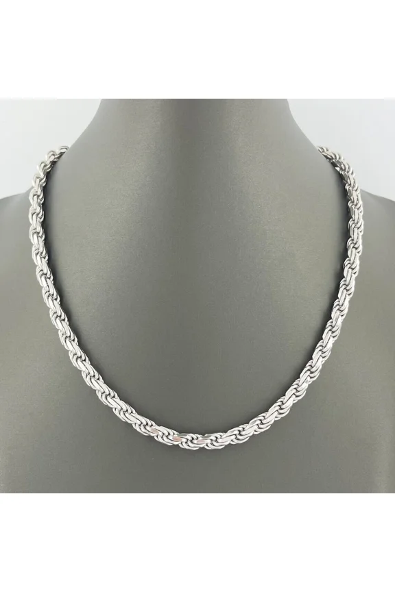 925 Sterling Silver Diamond Cut Rope Chain 5mm Mens Necklace Rhodium Finish