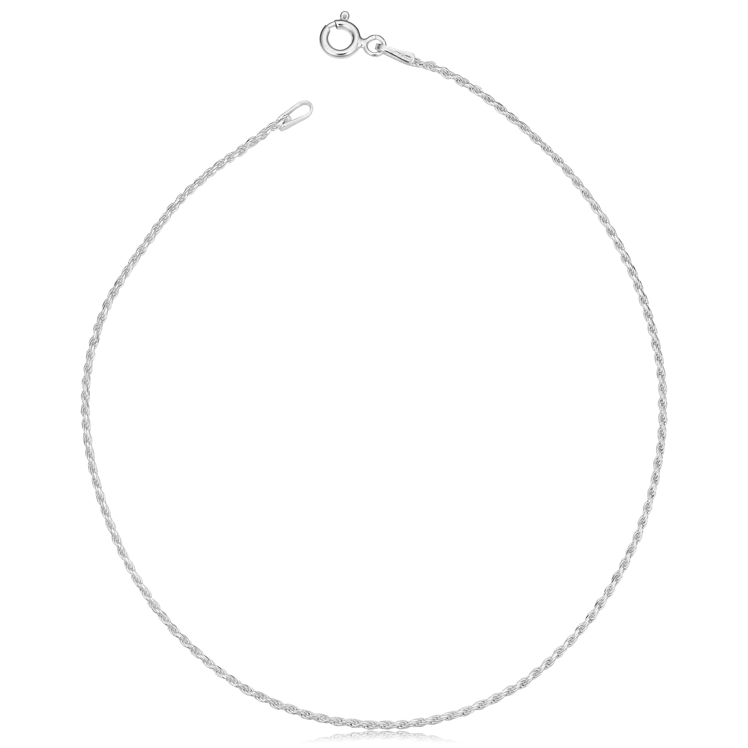 FREMADA KoolJewelry 925 Sterling Silver Diamond-cut Rope Chain Anklet (1.1 mm, 10 inch)