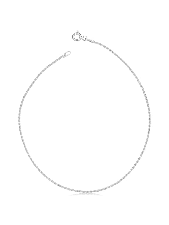 925 Sterling Silver Diamond-cut Rope Chain Anklet (1.1 mm, 10 inch)