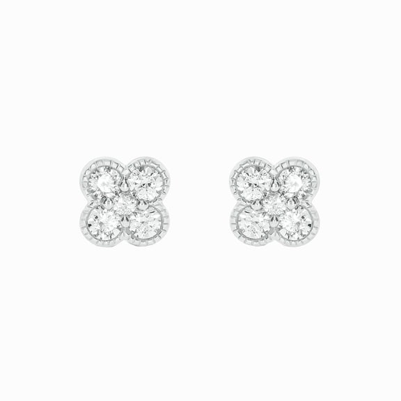 1/3 Ct, 925 Sterling Silver Diamond Flower Stud Earrings for Women
