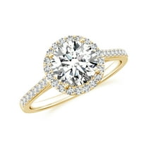 925 Sterling Silver Diamond Halo Ring, Moissanite Engagement Ring in Yellow Gold Plated| Round April Birthstone Wedding Ring, Birthday, Anniversary, Wedding Jewelry, Ring Size 5