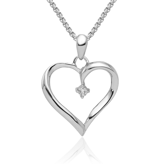 925 Sterling Silver Diamond Heart Necklace Love Pendant Charm