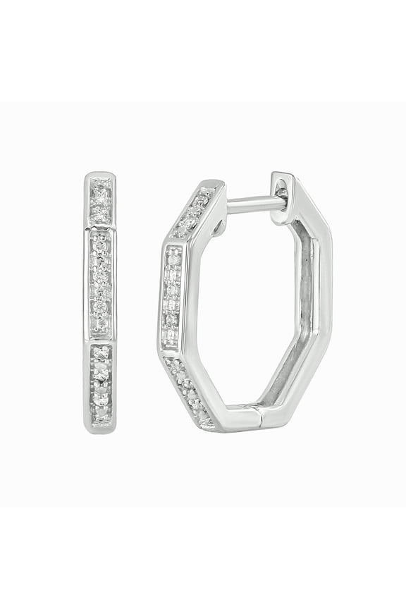 , 1/20 Ct 925 Sterling Silver Natural White Diamond Hoop Earrings for Women