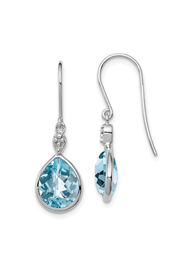 925 Sterling Silver Diamond Light Swiss Blue Topaz Earrings Fine Jewelry For Women Gifts For Her