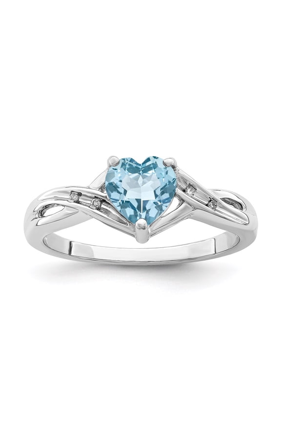 925 Sterling Silver Diamond Light Swiss Blue Topaz Heart Ring Fine Jewelry For Women Gifts For Her, Size 6