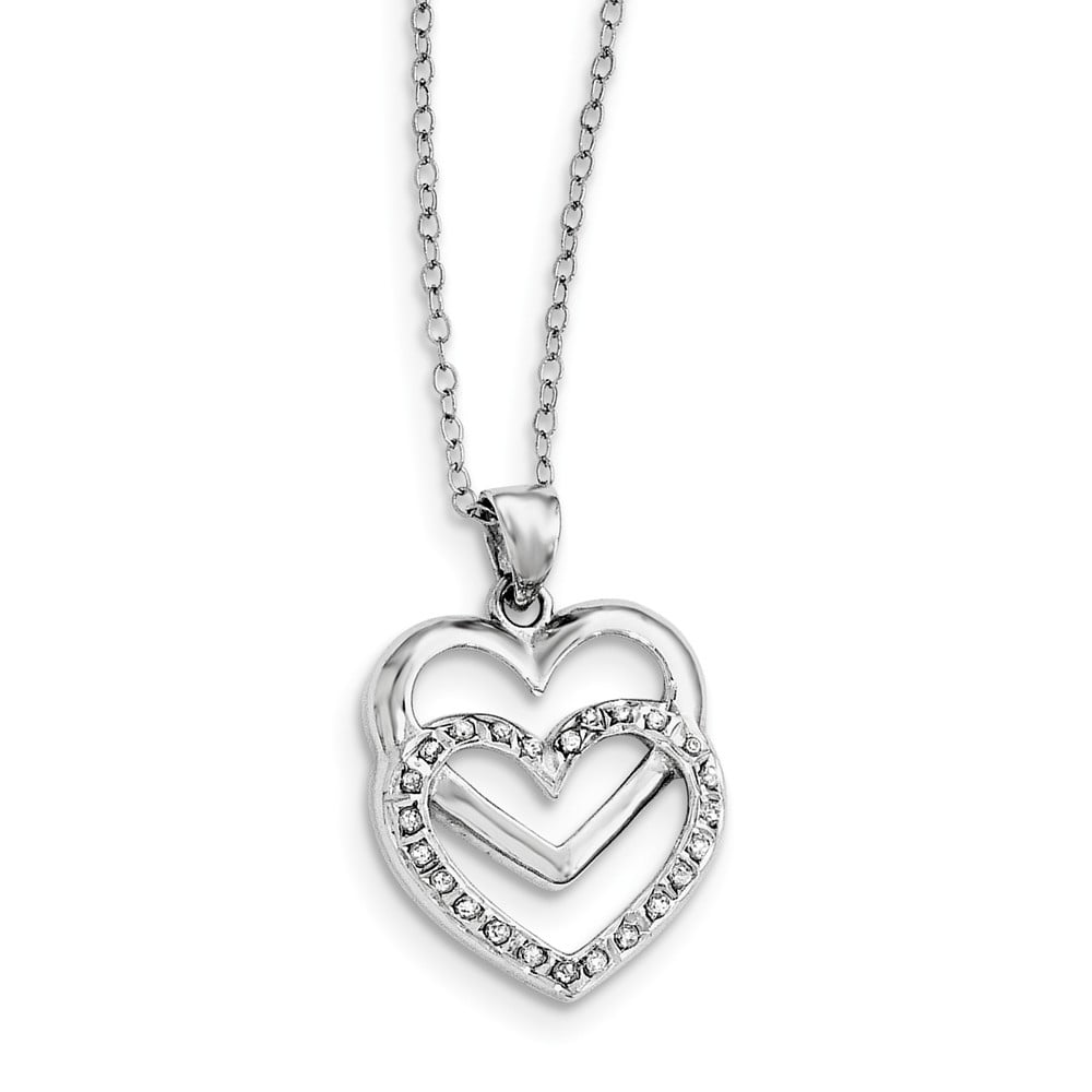 Sterling Silver Diamond Mystique 18in Double Heart Pendant Necklace Sterling Silver Diamond Mystique 18in Double Heart Pendant Necklace