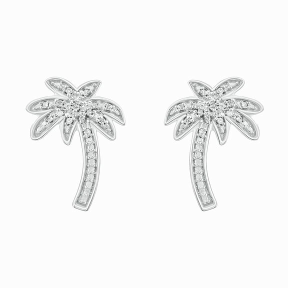 925 Sterling Silver Diamond Palm Tree Stud Earrings for Women, 1/20 Ct