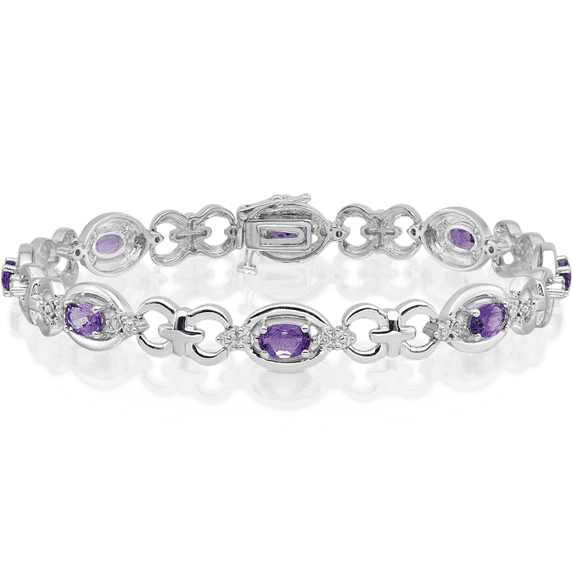 925 Sterling Silver Diamond Purple Amethyst Chain Gemstone Tennis Bracelet