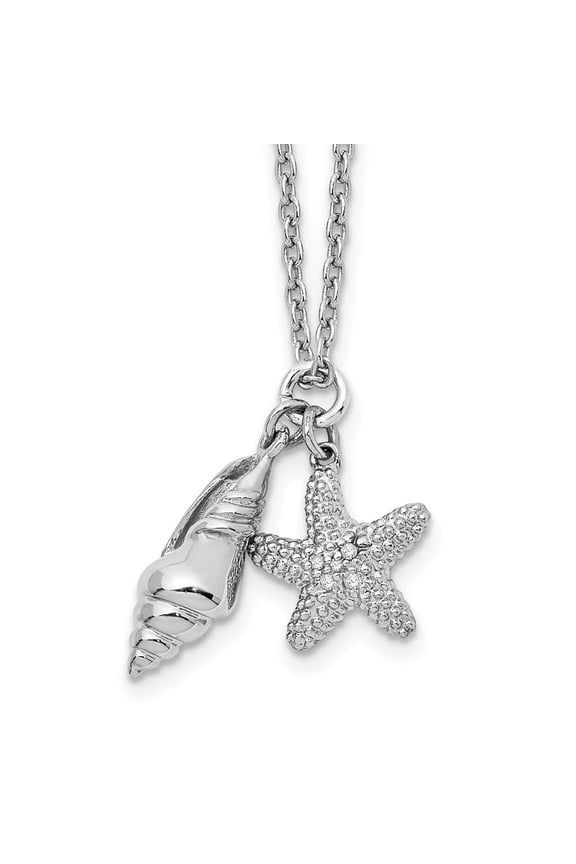 925 Sterling Silver Diamond Shell Necklace Fine Jewelry For Women Gifts For Her, 18" +2" Extender