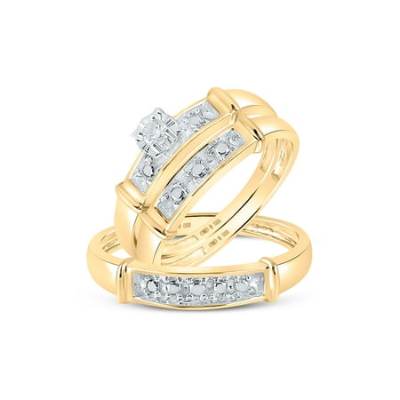 925 Sterling Silver Diamond Solitaire Matching Wedding Set 1/20 Cttw