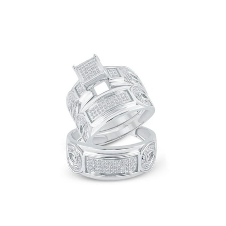 925 Sterling Silver Diamond Square Matching Wedding Set 1/2 Cttw