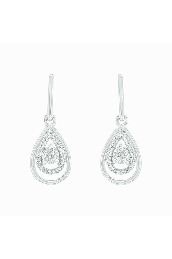 , 925 Sterling Silver Diamond Teardrop Dangle Earrings for Women, 1/10 Ct natural diamond earring for women