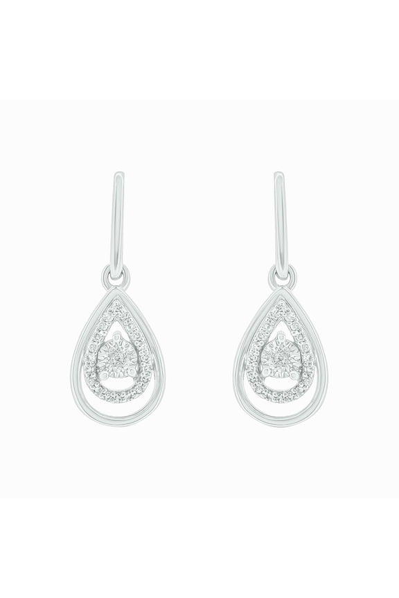 , 925 Sterling Silver Diamond Teardrop Dangle Earrings for Women, 1/10 Ct natural diamond earring for women