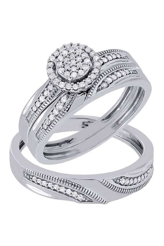 .925 Sterling Silver Diamond Trio Set Matching Engagement Ring & Band 0.25 Ct.