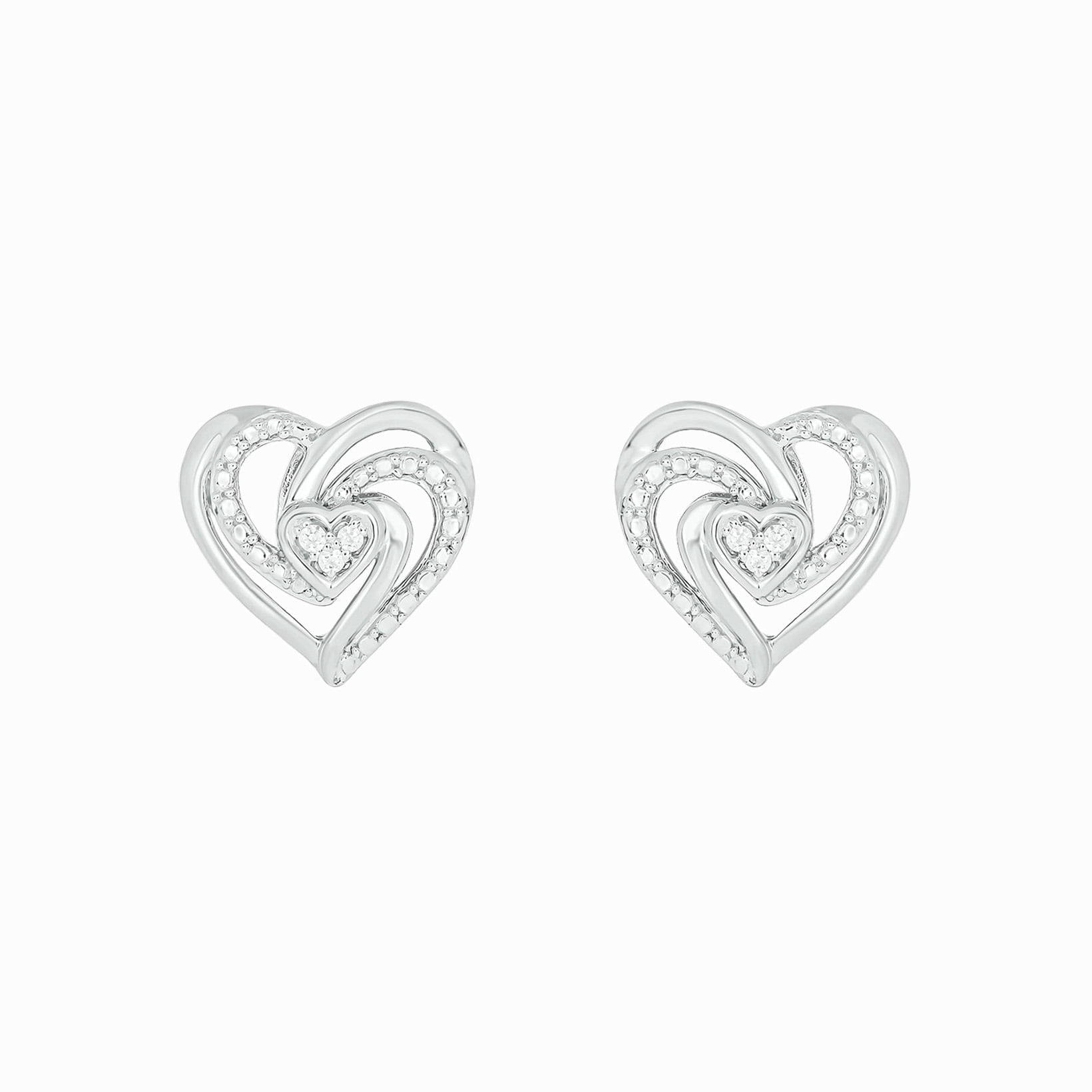 925 Sterling Silver Diamond Twist Heart Stud Earrings for Women, 1/20 Ct
