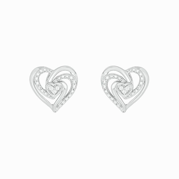 925 Sterling Silver Diamond Twist Heart Stud Earrings for Women, 1/20 Ct